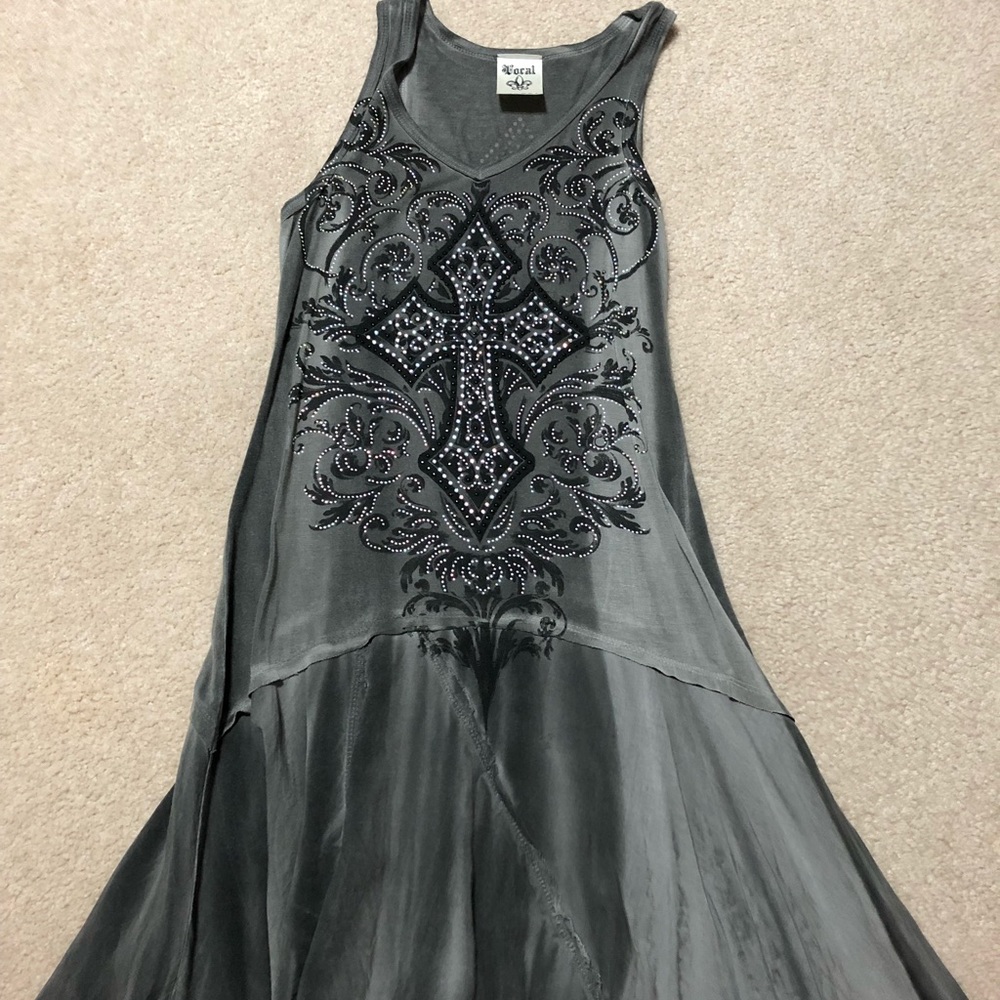 Distressed hem cross bling dress